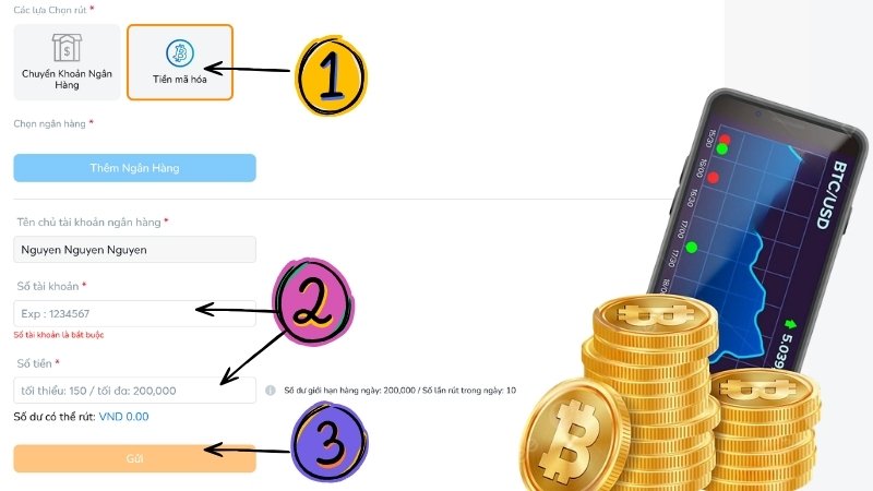3 bước rút tiền BK8 về ví tiền mã hóa