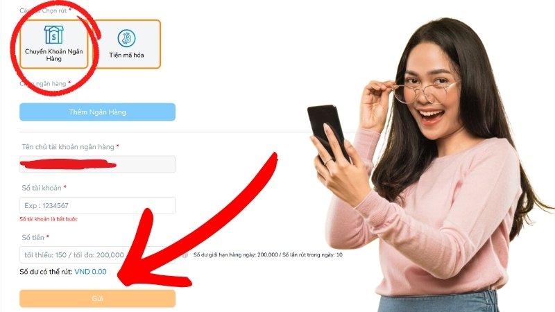 4 bước rút tiền từ ví chính về tài khoản ngân hàng