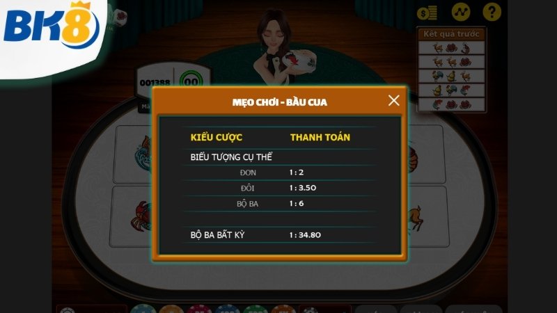Luật chơi và tỷ lệ trả thưởng tại bầu cua BK8